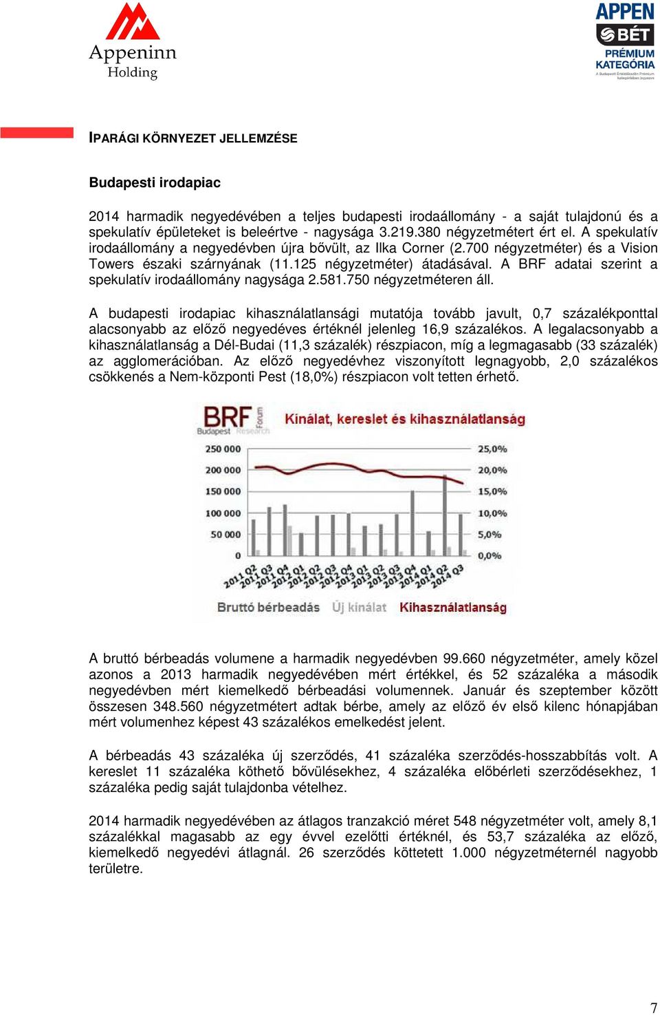 A BRF adatai szerint a spekulatív irodaállomány nagysága 2.581.750 négyzetméteren áll.