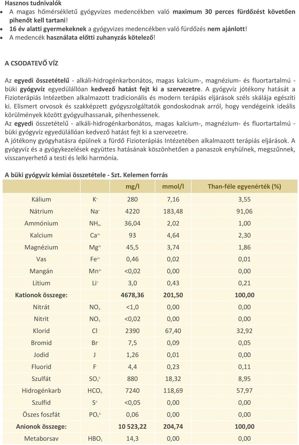 A CSODATEVŐ VÍZ Az egyedi összetételű - alkáli-hidrogénkarbonátos, magas kalcium-, magnézium- és fluortartalmú - büki gyógyvíz egyedülállóan kedvező hatást fejt ki a szervezetre.