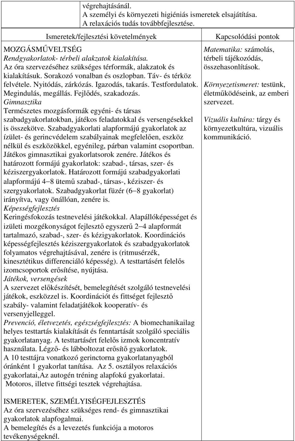 Táv- és térköz felvétele. Nyitódás, zárkózás. Igazodás, takarás. Testfordulatok. Megindulás, megállás. Fejlődés, szakadozás.