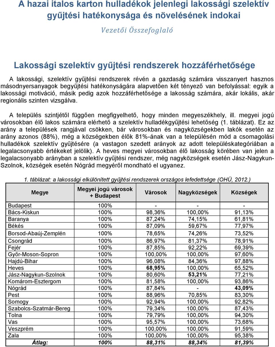 hozzáférhetősége a lakosság számára, akár lokális, akár regionális szinten vizsgálva. A település szintjétől függően megfigyelhető, hogy minden megyeszékhely, ill.