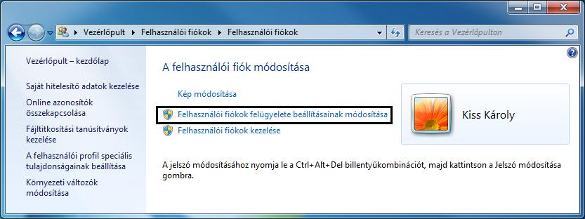 2.3. A telepítés végrehajtása A telepítés megkezdése előtt a Felhasználói fiókok felügyeletét célszerű kikapcsolni, majd a telepítés, profillétrehozás és az első indítás után visszakapcsolható.