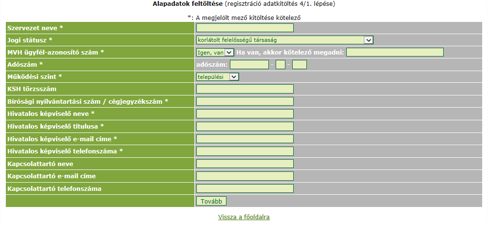 3. Regisztráció adatkitöltés SZERVEZETEK és EGYÉB szereplők részére a.