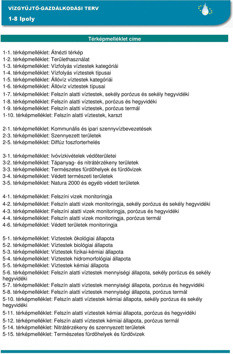 térképmelléklet: Felszín alatti víztestek, sekély porózus és sekély hegyvidéki 1-8. térképmelléklet: Felszín alatti víztestek, porózus és hegyvidéki 1-9.