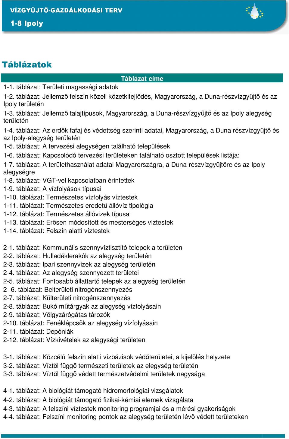 táblázat: Jellemzı talajtípusok, Magyarország, a Duna-részvízgyőjtı és az Ipoly alegység területén 1-4.