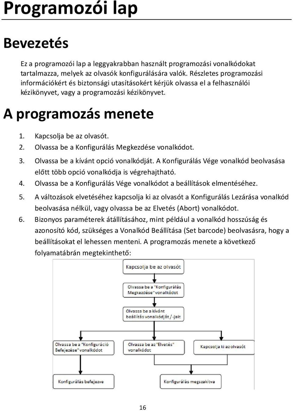 Olvassa be a Konfigurálás Megkezdése vonalkódot. 3. Olvassa be a kívánt opció vonalkódját. A Konfigurálás Vége vonalkód beolvasása előtt több opció vonalkódja is végrehajtható. 4.