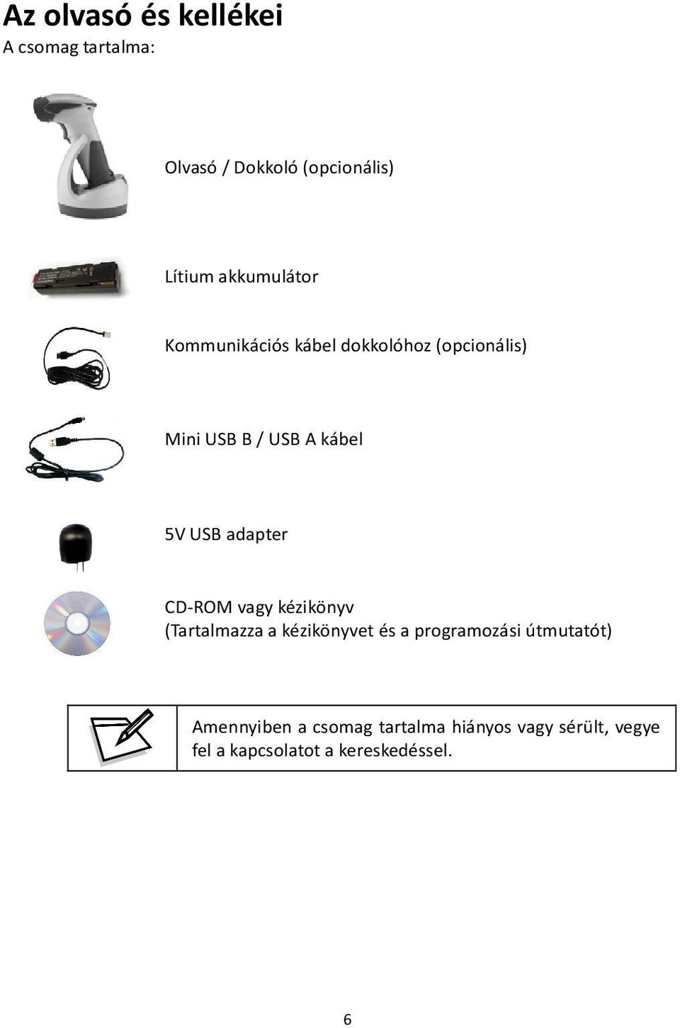 USB adapter CD-ROM vagy kézikönyv (Tartalmazza a kézikönyvet és a programozási