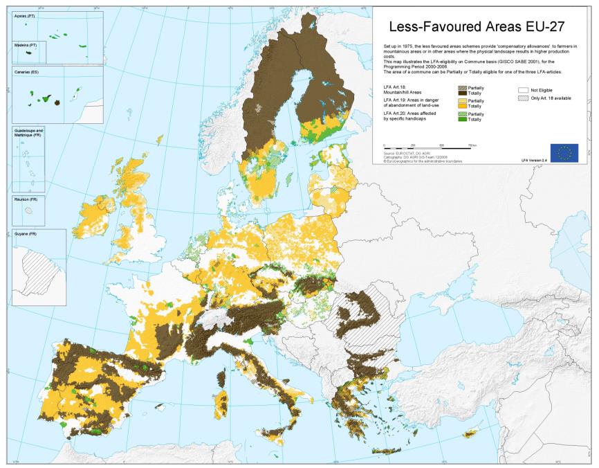 Természeti hátránnyal érintett területek lehatárolása Az EU KAP támogatja a mezőgazdasági termelés fenntartását a Kedvezőtlen Adottságú Területeken (KAT) Új lehatárolás: Közös biofizikai