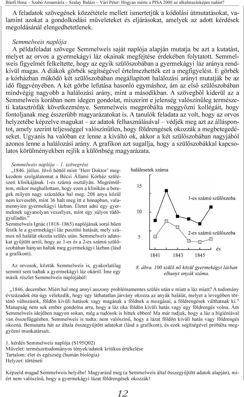 Semmelweis naplója A példafeladat szövege Semmelweis saját naplója alapján mutatja be azt a kutatást, melyet az orvos a gyermekágyi láz okainak megfejtése érdekében folytatott.