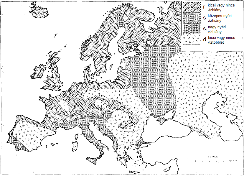 F2. ábra A vízellátottság területi eloszlása Európában Thornthwaite (1948) módszere alapján (Villmow, 1962) F3.
