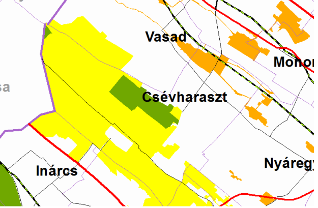 CSÉVHARASZT TELEPÜLÉSRENDEZÉSI TERV 22 MEGALAPOZÓ VIZSGÁLAT n) Ásványi nyersanyag-gazdálkodási terület övezete o) Rendszeresen belvízjárta terület övezete p) Nagyvízi meder övezete q) Földtani