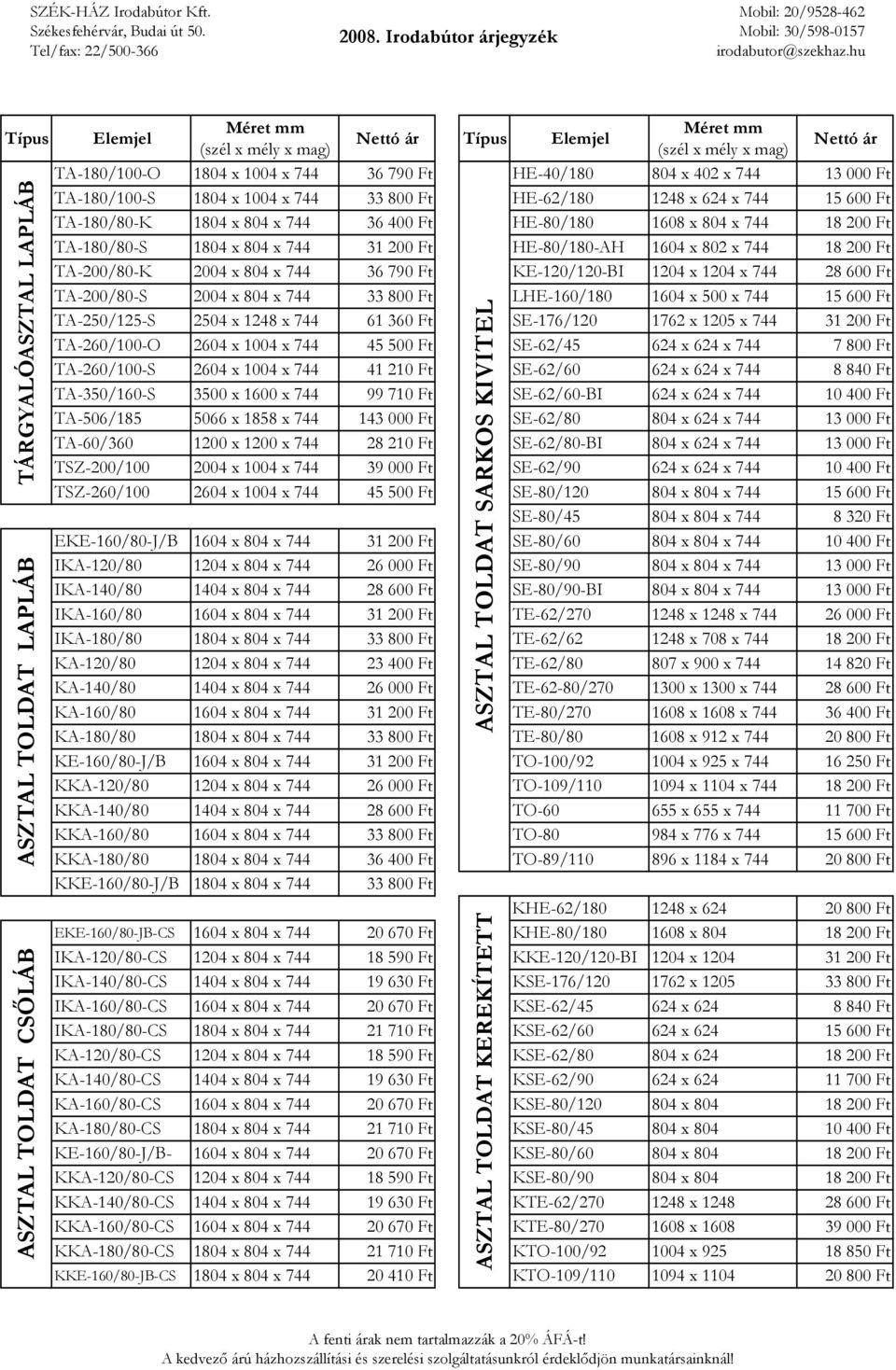 Ft TA-200/80-K 2004 x 804 x 744 36 790 Ft KE-120/120-BI 1204 x 1204 x 744 28 600 Ft TA-200/80-S 2004 x 804 x 744 33 800 Ft LHE-160/180 1604 x 500 x 744 15 600 Ft TA-250/125-S 2504 x 1248 x 744 61 360