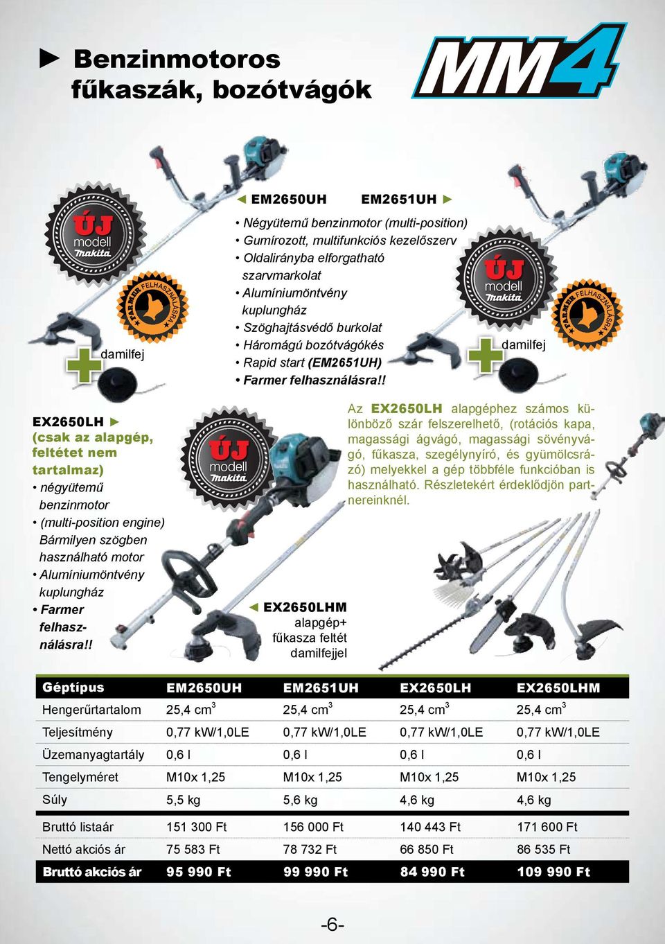 EX2650LH (csak az alapgép, feltétet nem tartalmaz) négyütemű benzinmotor (multi-position engine) Bármilyen szögben használható motor Alumíniumöntvény kuplungház Farmer felhasználásra!