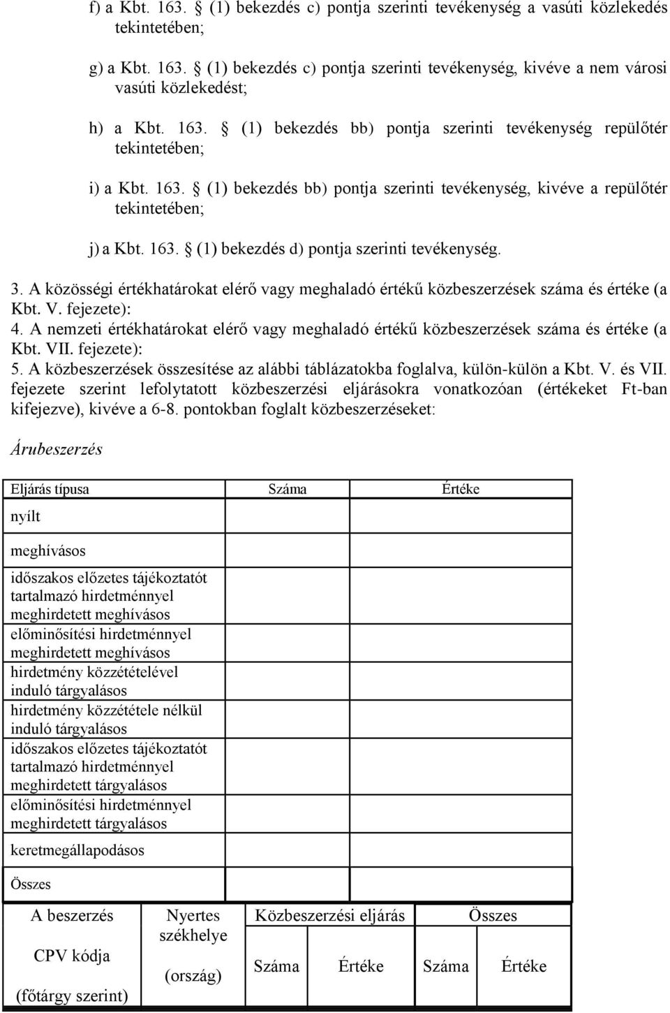 3. A közösségi értékhatárokat elérő vagy meghaladó értékű ek száma és értéke (a Kbt. V. fejezete): 4. A nemzeti értékhatárokat elérő vagy meghaladó értékű ek száma és értéke (a Kbt. VII. fejezete): 5.