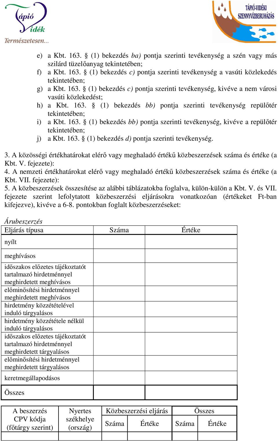 3. A közösségi értékhatárokat elérő vagy meghaladó értékű ek száma és értéke (a Kbt. V. fejezete): 4. A nemzeti értékhatárokat elérő vagy meghaladó értékű ek száma és értéke (a Kbt. VII. fejezete): 5.