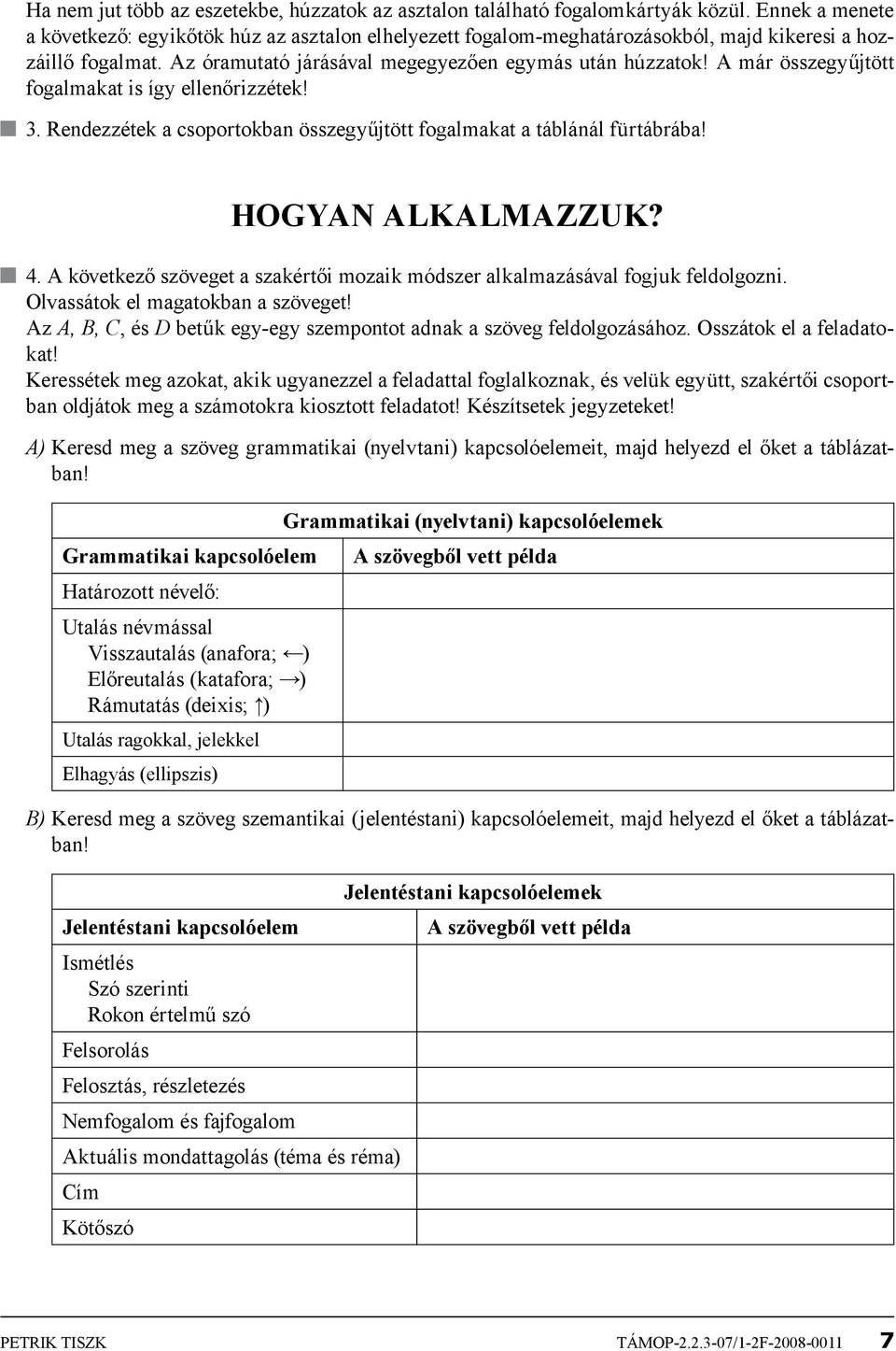 A már összegyűjtött fogalmakat is így ellenőrizzétek! 3. Rendezzétek a csoportokban összegyűjtött fogalmakat a táblánál fürtábrába! Hogyan alkalmazzuk? 4.