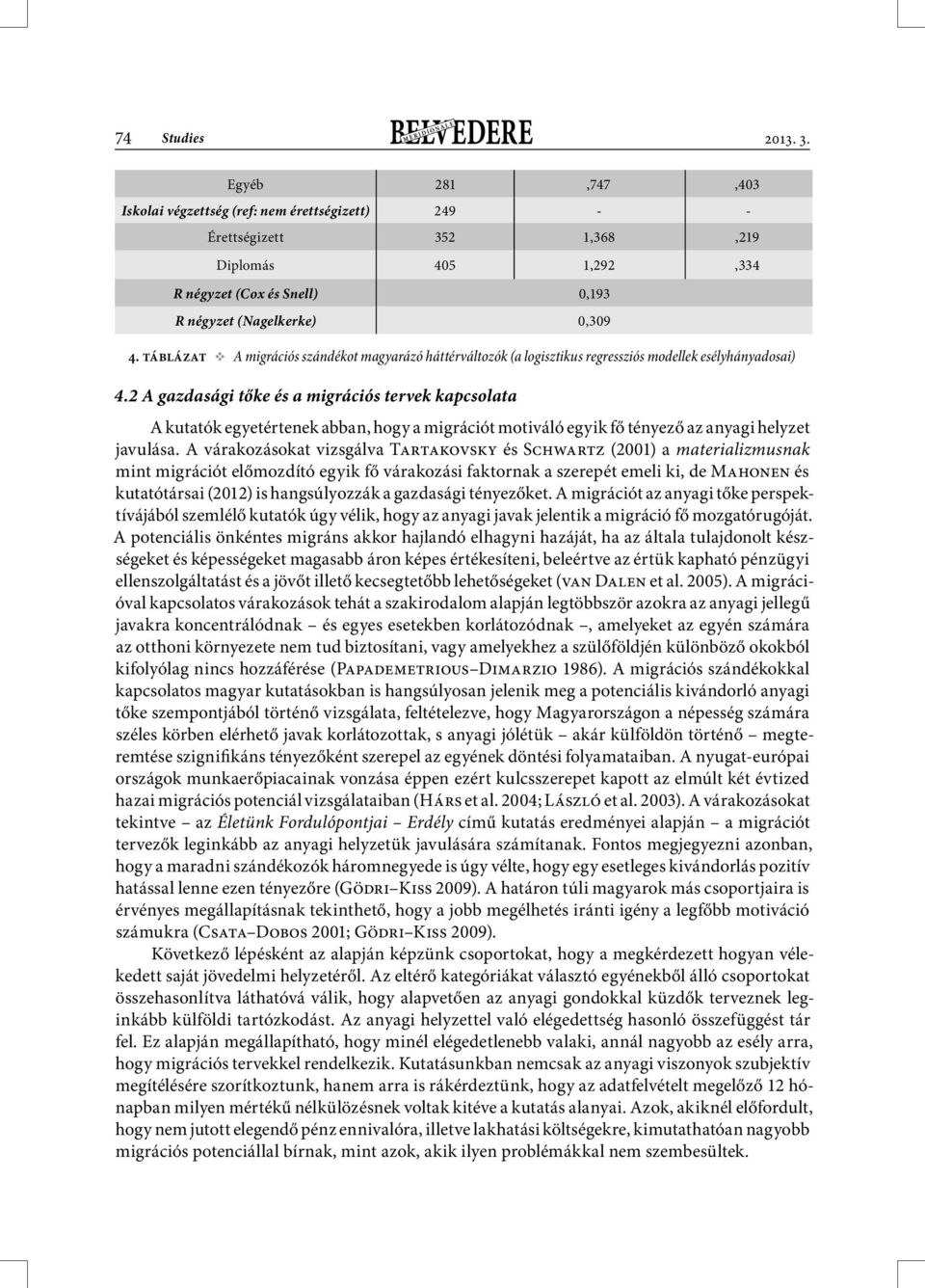 táblázat v A migrációs szándékot magyarázó háttérváltozók (a logisztikus regressziós modellek esélyhányadosai) 4.