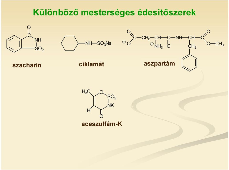 CH 2 C O O CH 3 szacharin ciklamát aszpartám