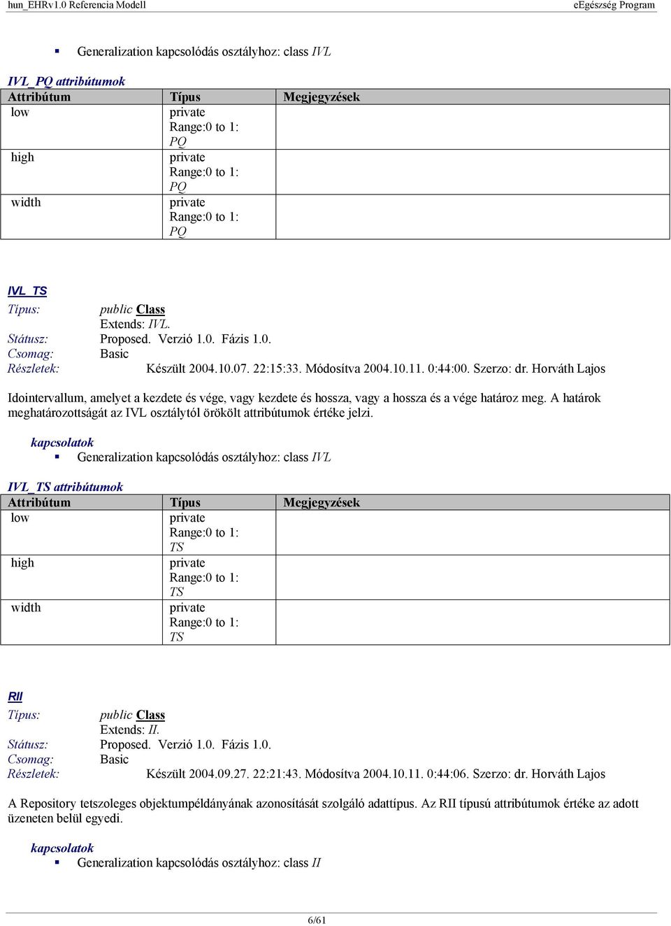 Generalization kapcsolódás osztályhoz: class IVL IVL_TS attribútumok low TS high TS width TS RII Extends: II. Csomag: Basic Készült 2004.09.27. 22:21:43. Módosítva 2004.10.11. 0:44:06. Szerzo: dr.