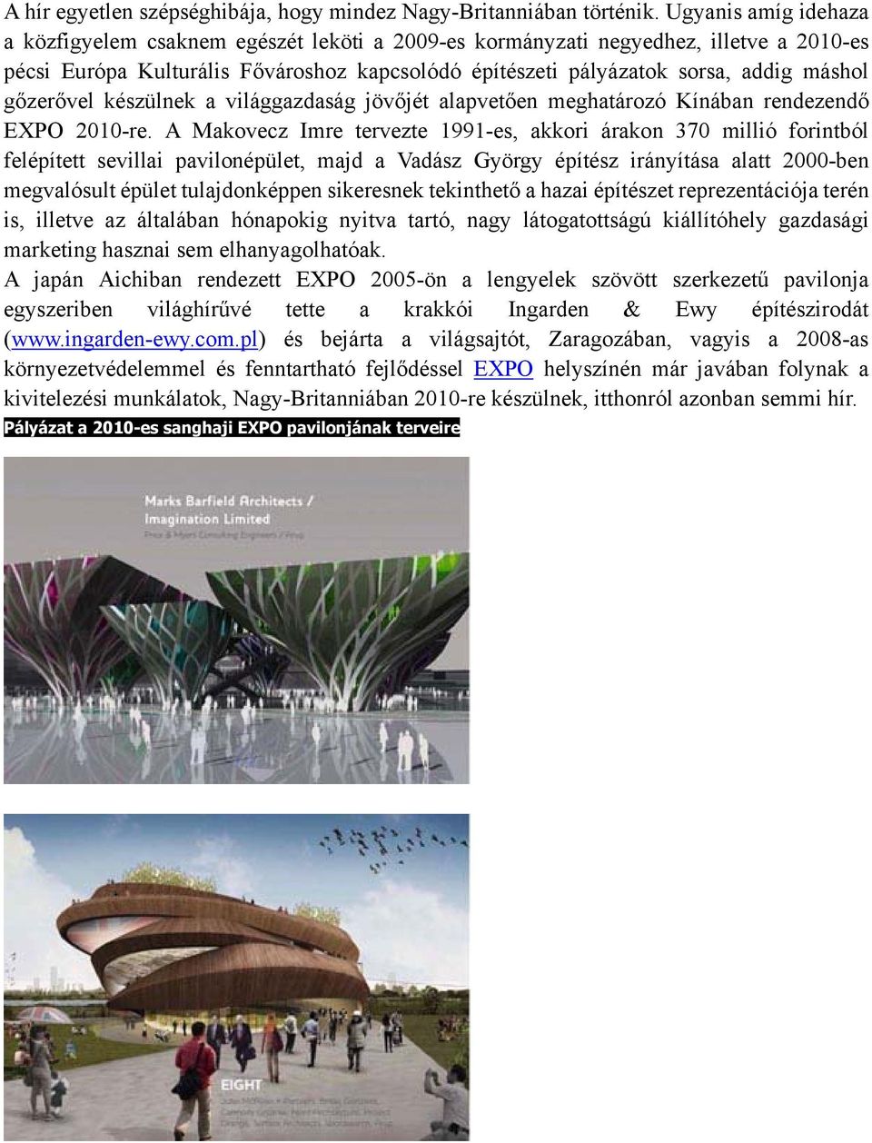 gőzerővel készülnek a világgazdaság jövőjét alapvetően meghatározó Kínában rendezendő EXPO 2010-re.