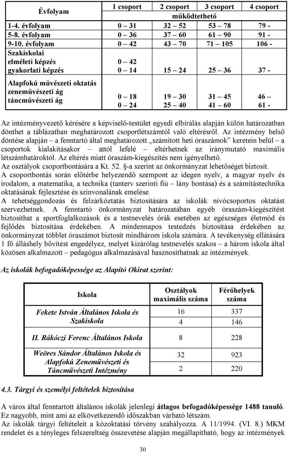 46 61 - Az intézményvezető kérésére a képviselő-testület egyedi elbírálás alapján külön határozatban dönthet a táblázatban meghatározott csoportlétszámtól való eltérésről.