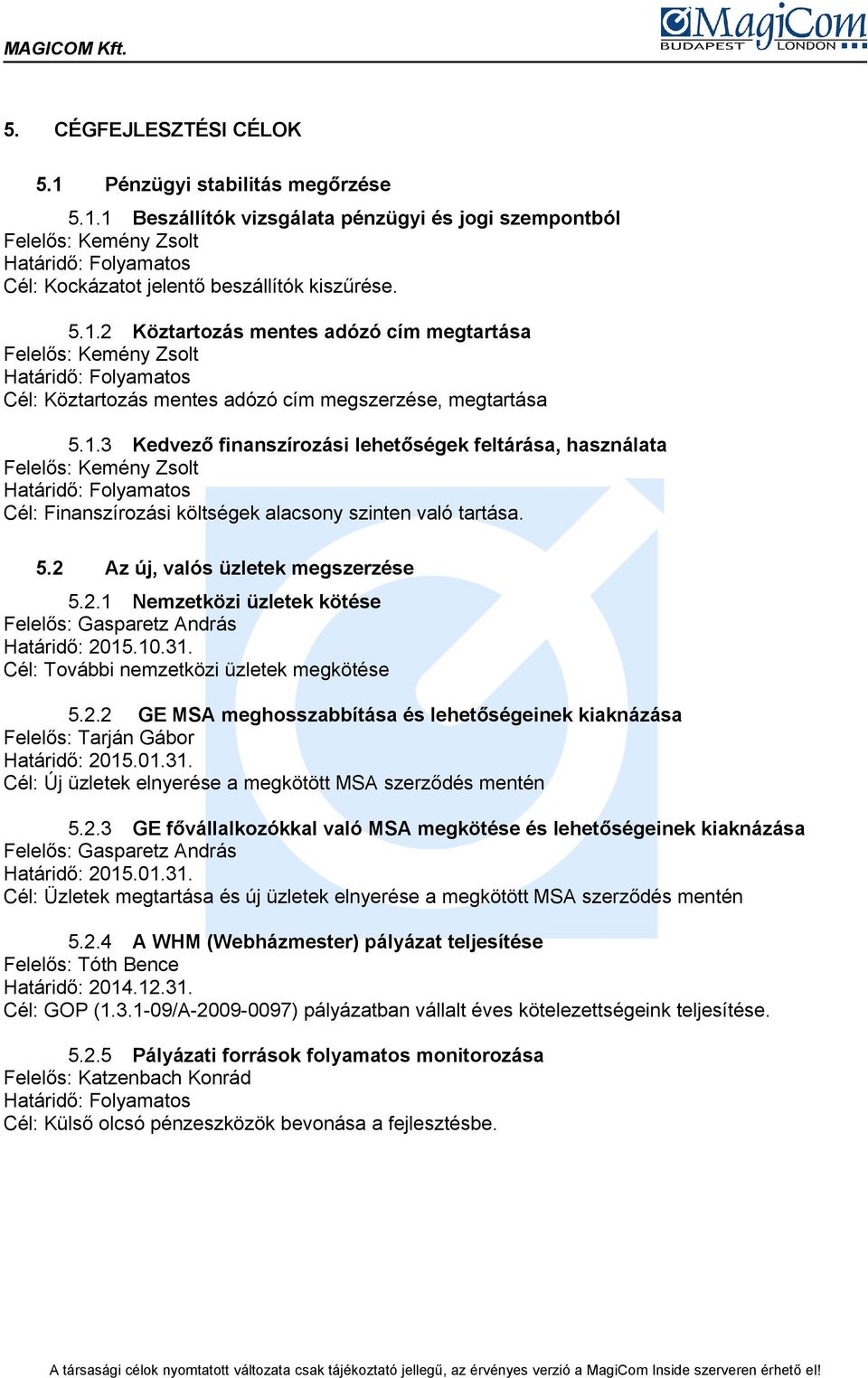 10.31. Cél: További nemzetközi üzletek megkötése 5.2.