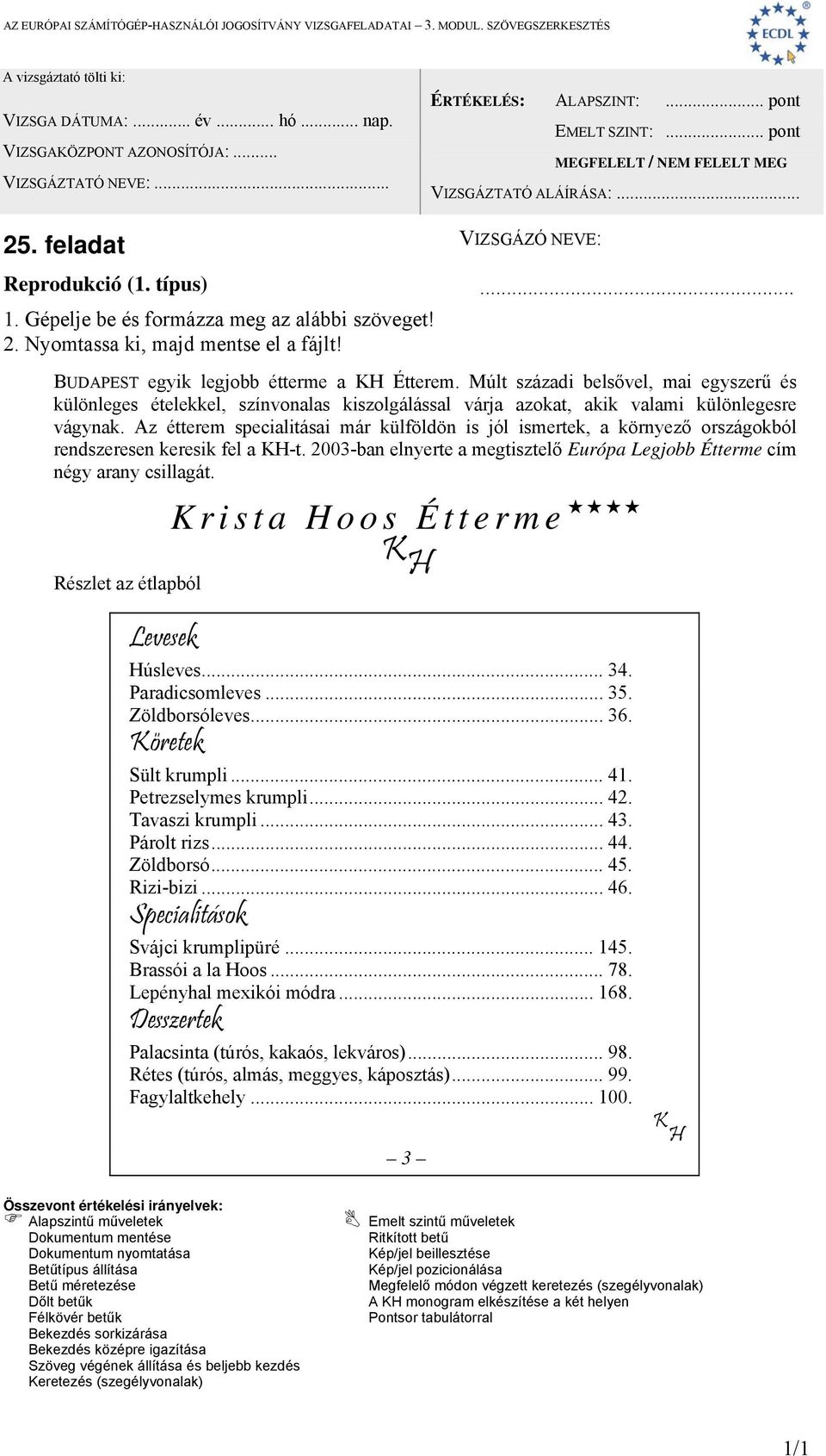 Az étterem specialitásai már külföldön is jól ismertek, a környező országokból rendszeresen keresik fel a KH-t. 2003-ban elnyerte a megtisztelő Európa Legjobb Étterme cím négy arany csillagát.