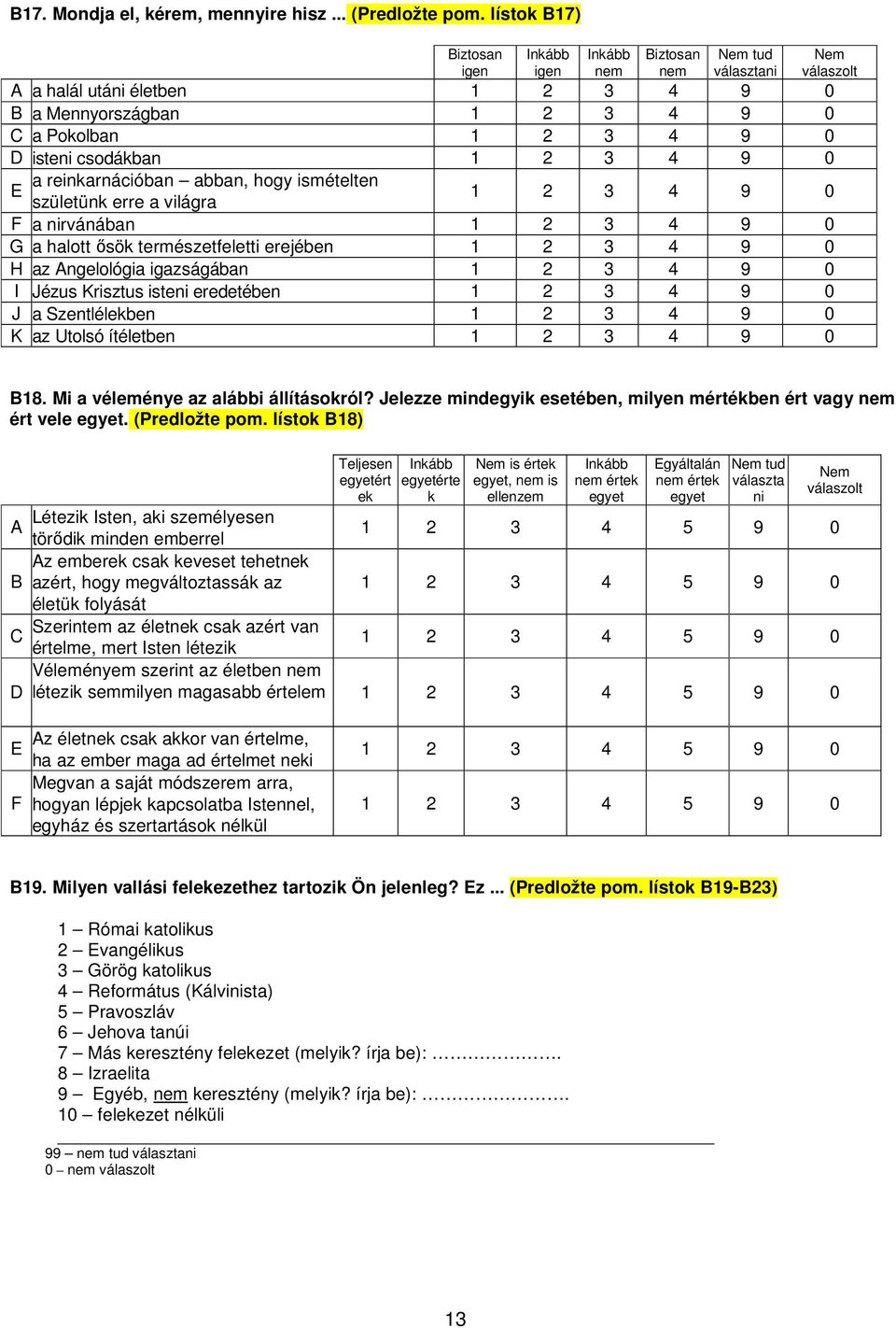 rvánában G a halott ısök természetfeletti erejében H az Angelológia igazságában I Jézus Krisztus iste eredetében J a Szentlélekben K az Utolsó ítéletben B18. Mi a véleménye az alábbi állításokról?