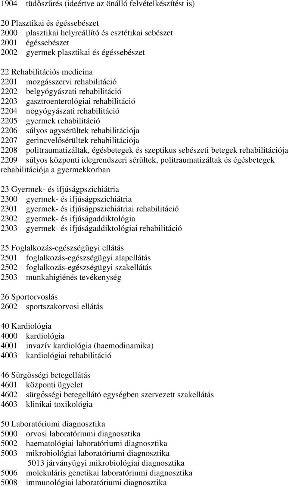 súlyos agysérültek rehabilitációja 2207 gerincvelısérültek rehabilitációja 2208 politraumatizáltak, égésbetegek és szeptikus sebészeti betegek rehabilitációja 2209 súlyos központi idegrendszeri