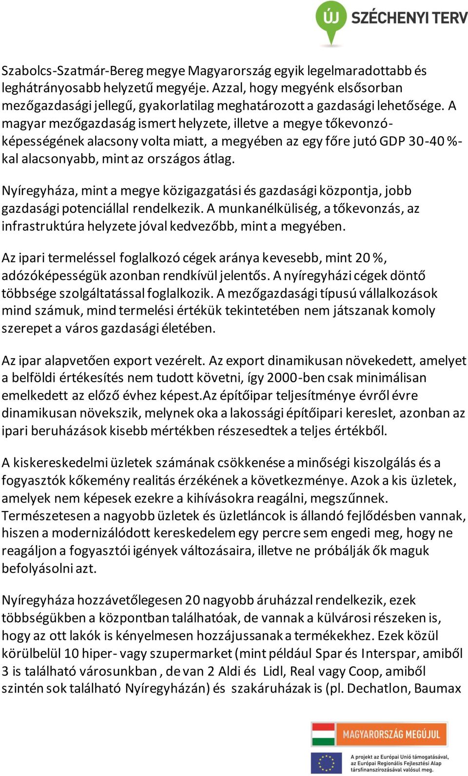 A magyar mezőgazdaság ismert helyzete, illetve a megye tőkevonzóképességének alacsony volta miatt, a megyében az egy főre jutó GDP 30-40 %- kal alacsonyabb, mint az országos átlag.