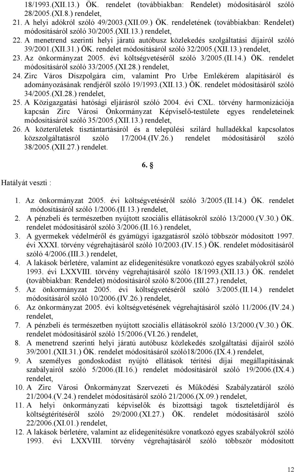 Az önkormányzat 2005. évi költségvetéséről szóló 3/2005.(II.14.) ÖK. rendelet módosításáról szóló 33/2005.(XI.28.) rendelet, 24.