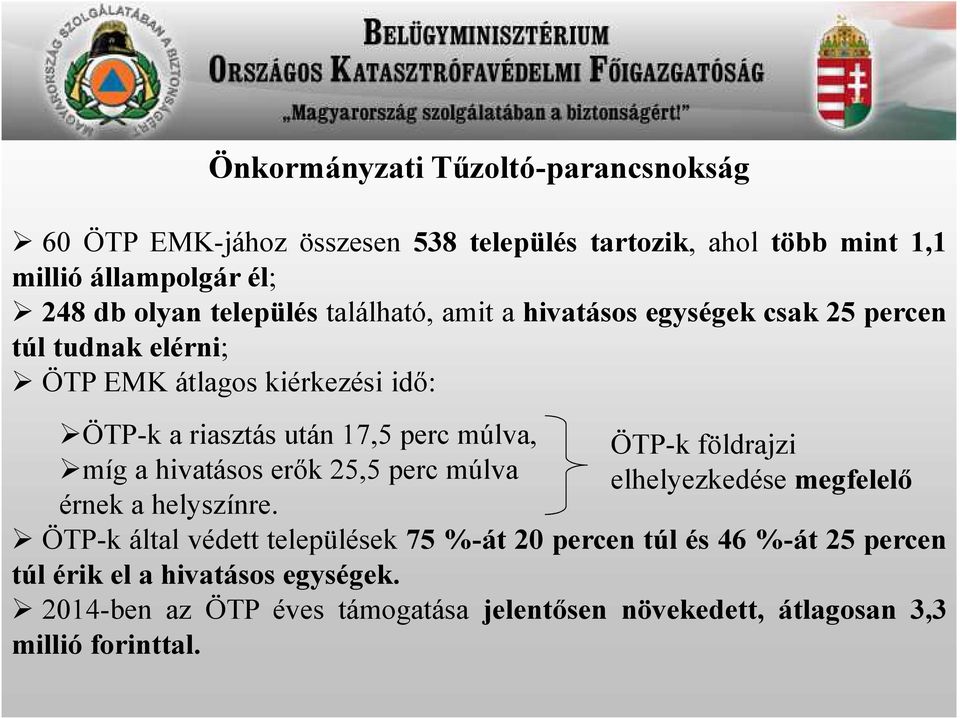 múlva, míg a hivatásos erők 25,5 perc múlva érnek a helyszínre.