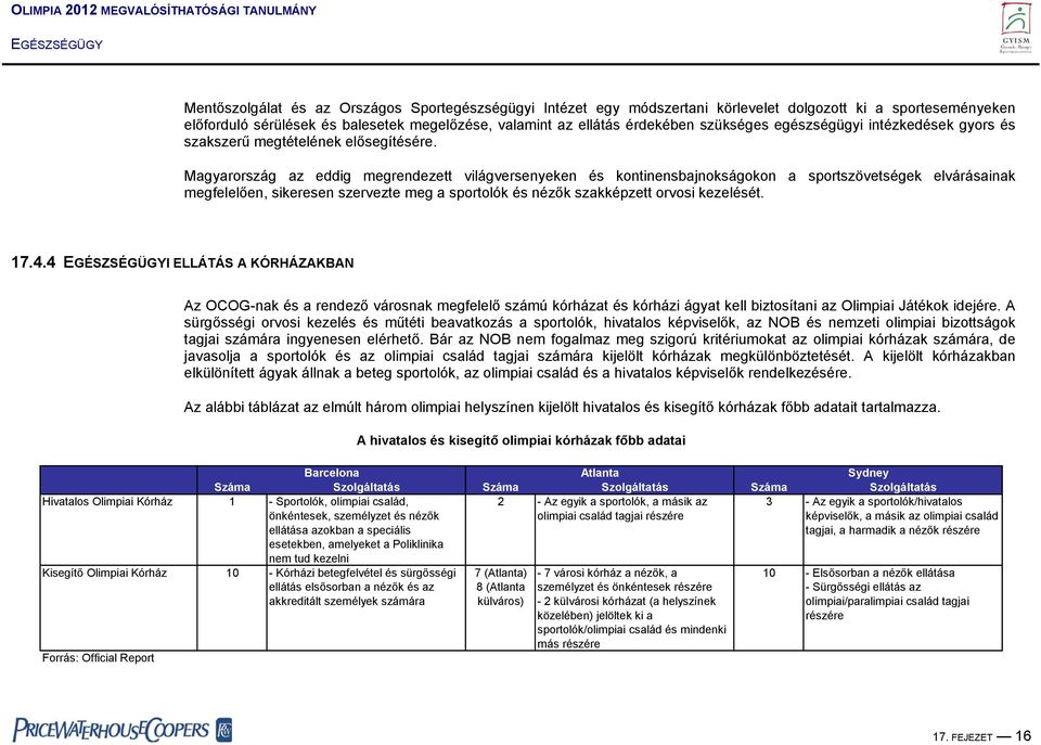 Magyarország az eddig megrendezett világversenyeken és kontinensbajnokságokon a sportszövetségek elvárásainak megfelelően, sikeresen szervezte meg a sportolók és nézők szakképzett orvosi kezelését.