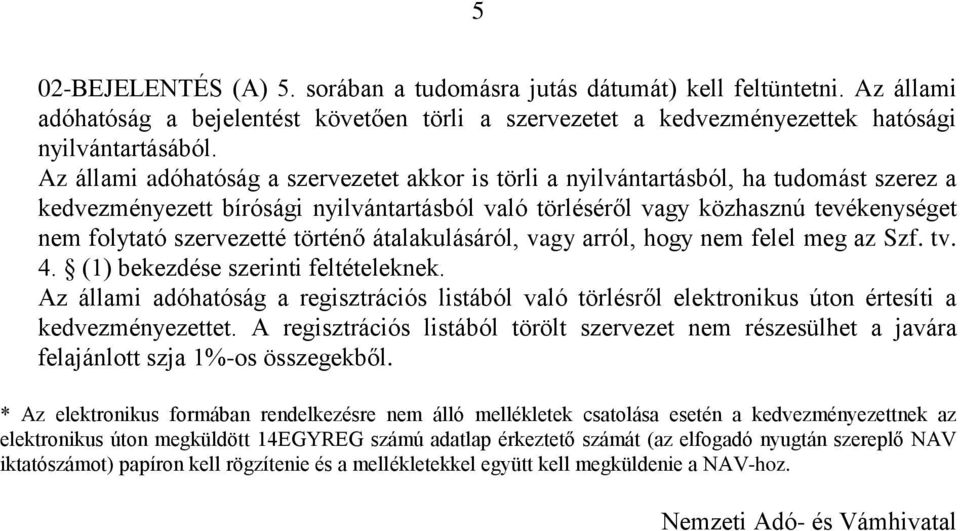 szervezetté történő átalakulásáról, vagy arról, hogy nem felel meg az Szf. tv. 4. (1) bekezdése szerinti feltételeknek.