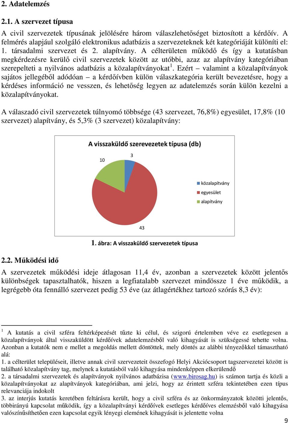 A célterületen mőködı és így a kutatásban megkérdezésre kerülı civil szervezetek között az utóbbi, azaz az alapítvány kategóriában szerepelteti a nyilvános adatbázis a közalapítványokat 1.