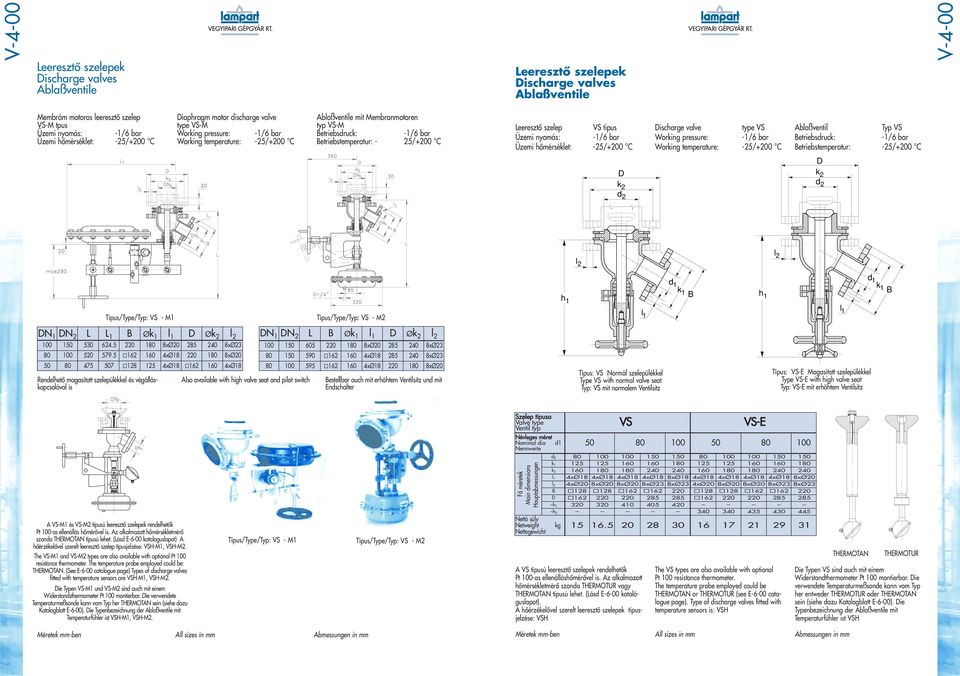 -25/+200 blaßventil Typ VS : -1/6 bar : -25/+200 D k 2 D k 2 l 2 l 2 k 1 h B 1 k 1 B Típus/Type/Typ: VS - M1 Típus/Type/Typ: VS - M2 l 1 l 1 DN 1 DN 2 L L 1 B Øk 1 l 1 D Øk 2 l 2 150 530 624.