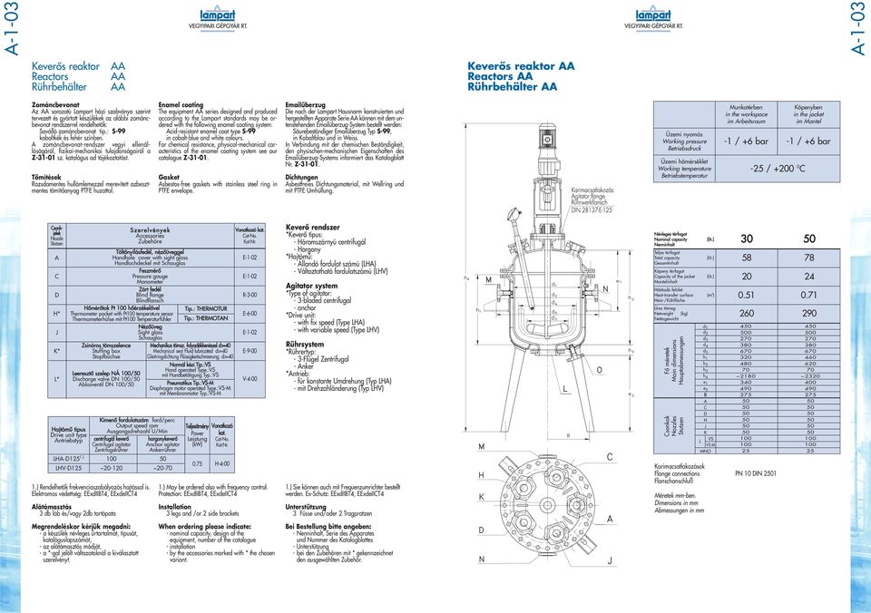 The equipment series designed and produced according to the Lampart standards may be ordered with the following enamel coating system: of the enamel coating system see our Gasket sbestos-free gaskets