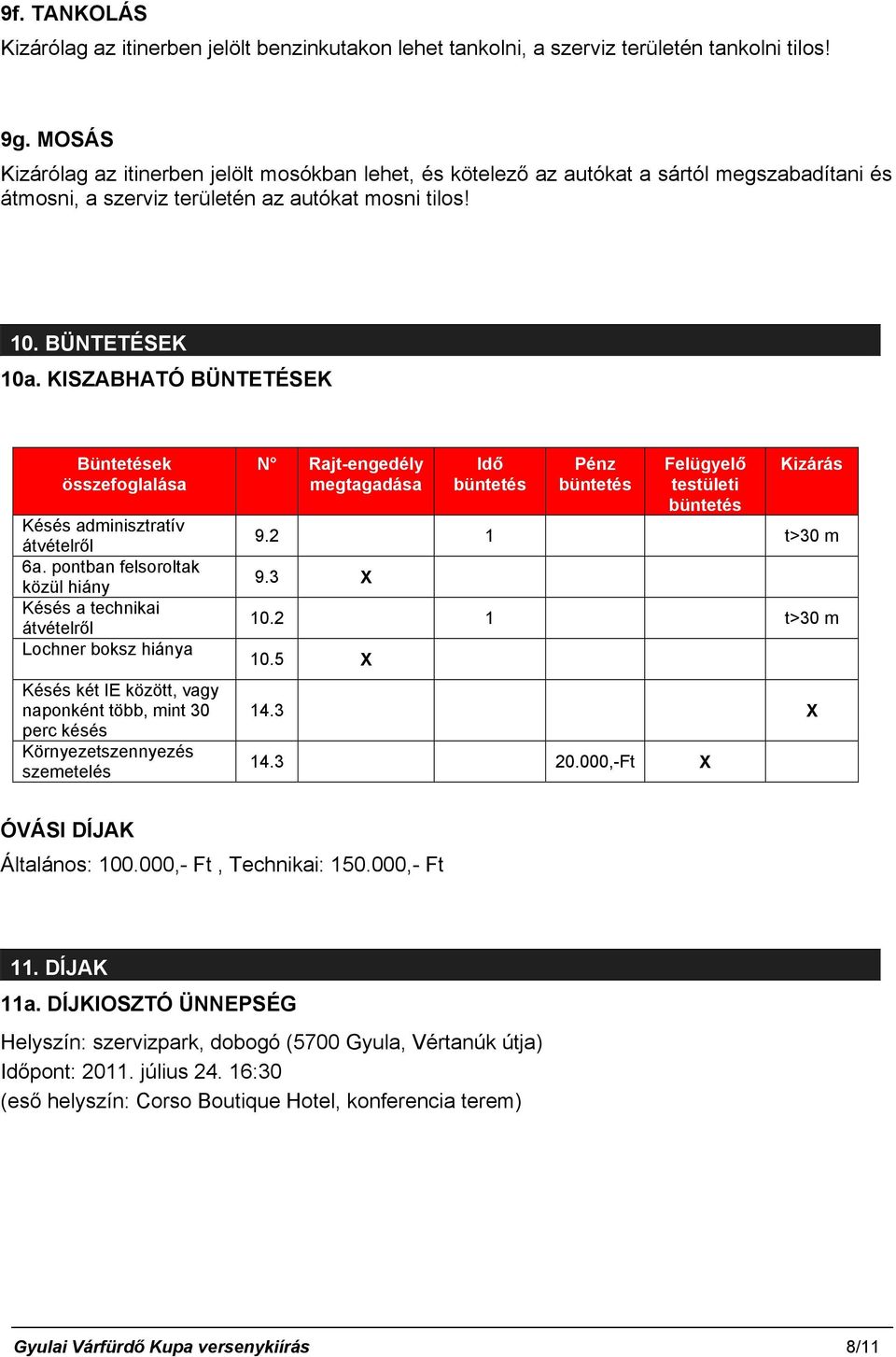 KISZABHATÓ BÜNTETÉSEK Büntetések összefoglalása Késés adminisztratív átvételről 6a.