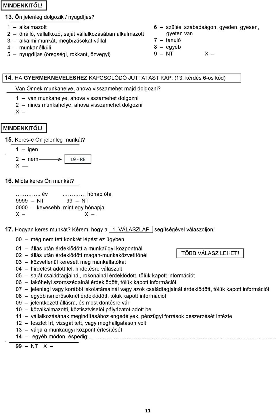 gyesen, gyeten van 7 tanuló 8 egyéb 9 NT X 14. HA GYERMEKNEVELÉSHEZ KAPCSOLÓDÓ JUTTATÁST KAP: (13. kérdés 6-os kód) Van Önnek munkahelye, ahova visszamehet majd dolgozni?