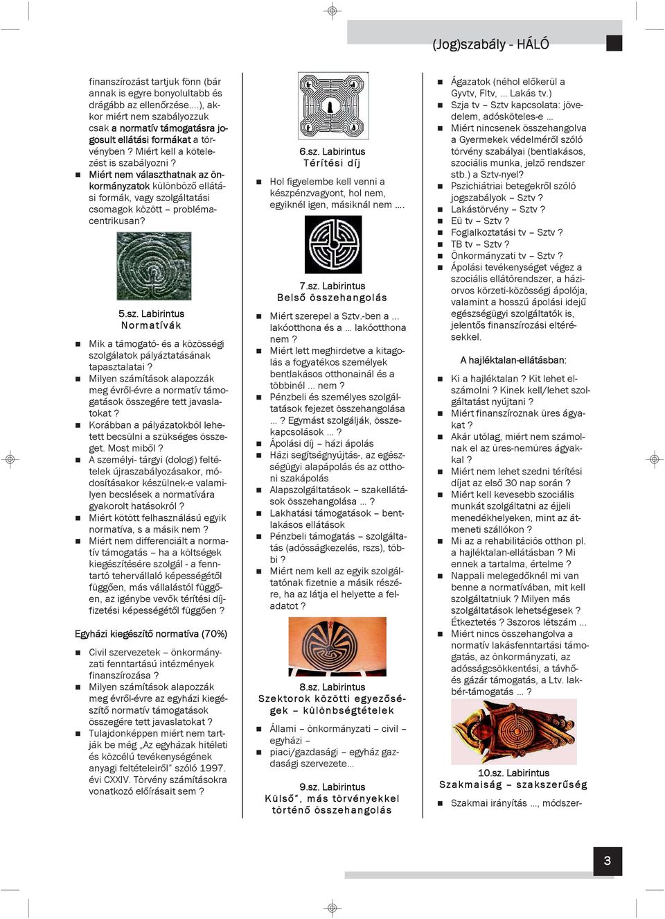 Miért nem választhatnak az ön- kormányzatok különböző ellátási formák, vagy szolgáltatási csomagok között problémacentrikusan? 5.sz. Labirintus Normatívák Mik a támogató- és a közösségi szolgálatok pályáztatásának tapasztalatai?