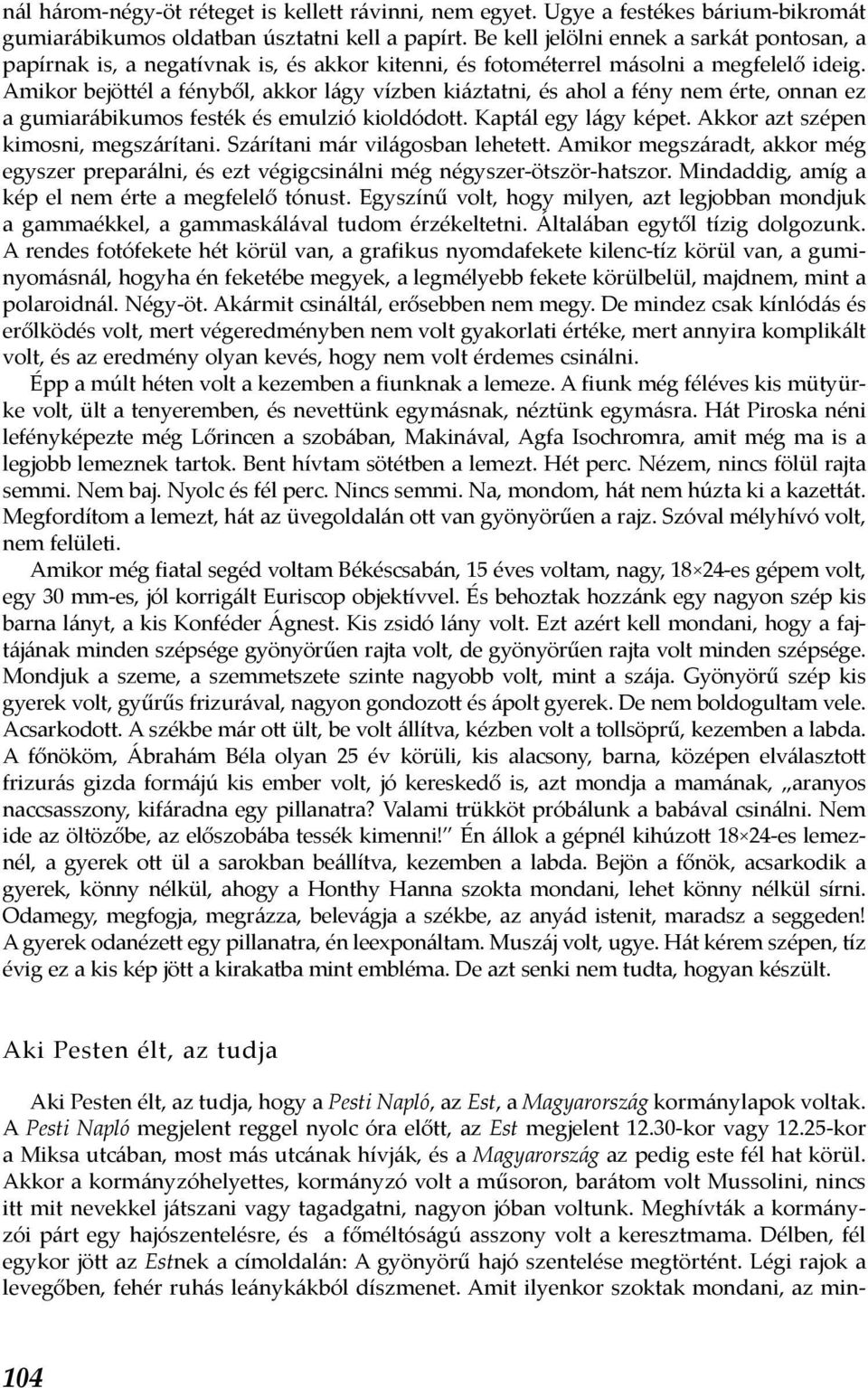 Amikor bejöttél a fényből, akkor lágy vízben kiáztatni, és ahol a fény nem érte, onnan ez a gumiarábikumos festék és emulzió kioldódott. Kaptál egy lágy képet. Akkor azt szépen kimosni, megszárítani.