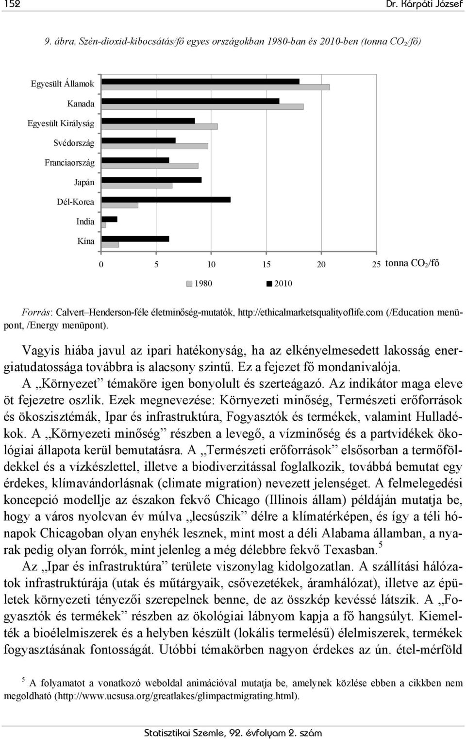 CO2 2 /fő / fő 1980 2010 Forrás: Calvert Henderson-féle életminőség-mutatók, http://ethicalmarketsqualityoflife.com (/Education menüpont, /Energy menüpont).