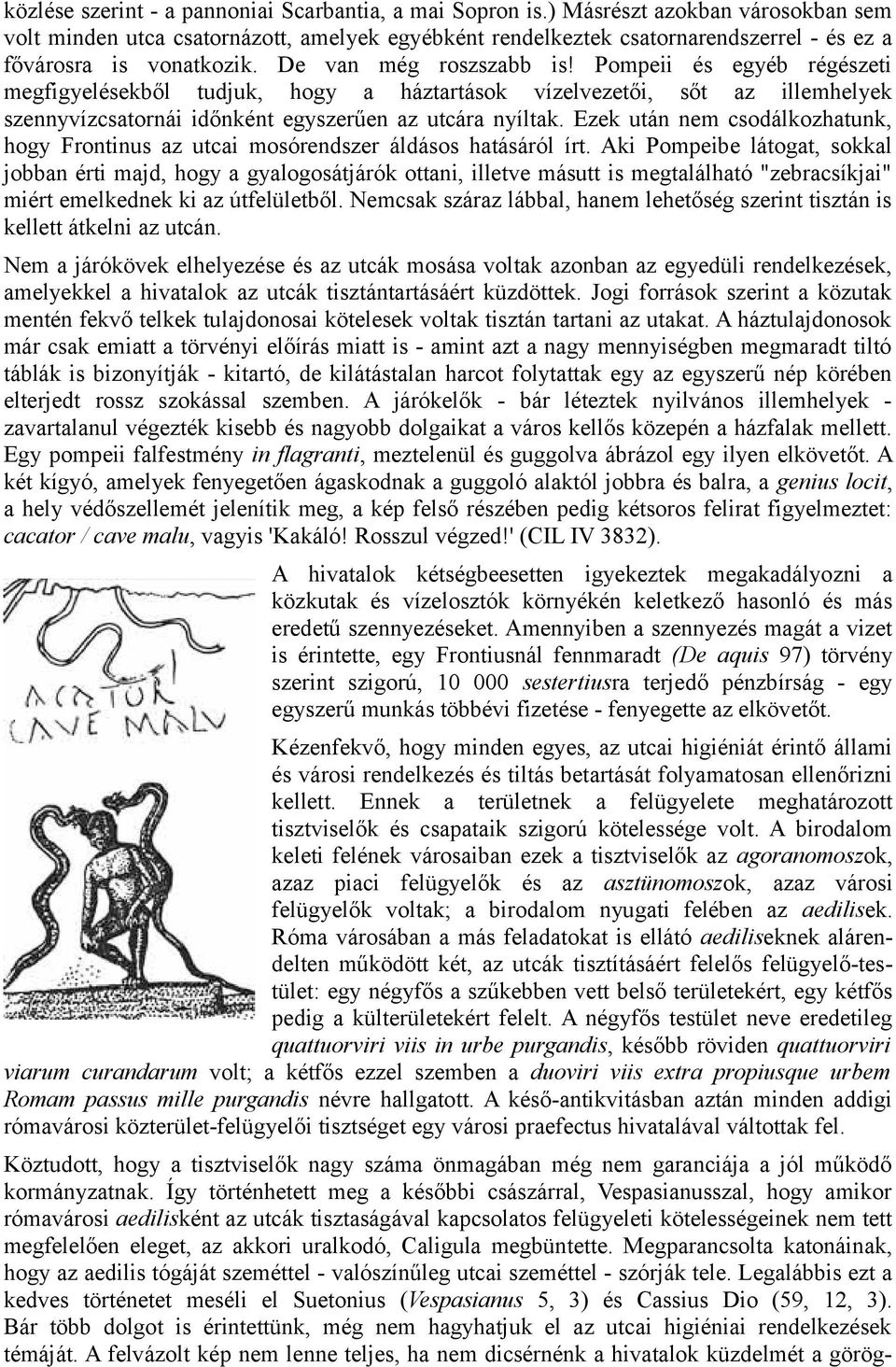 Pompeii és egyéb régészeti megfigyelésekből tudjuk, hogy a háztartások vízelvezetői, sőt az illemhelyek szennyvízcsatornái időnként egyszerűen az utcára nyíltak.