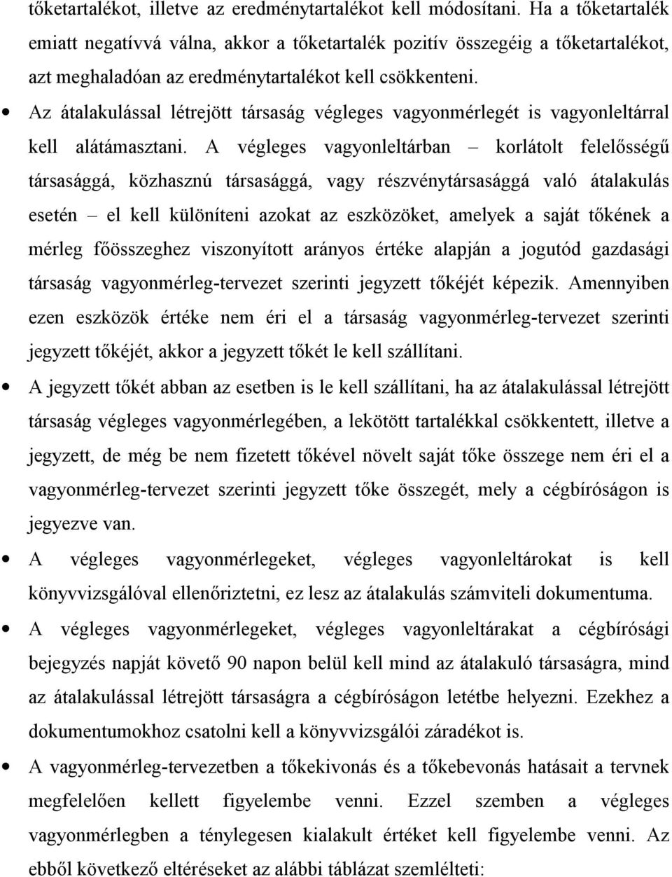 Az átalakulással létrejött társaság végleges vagyonmérlegét is vagyonleltárral kell alátámasztani.