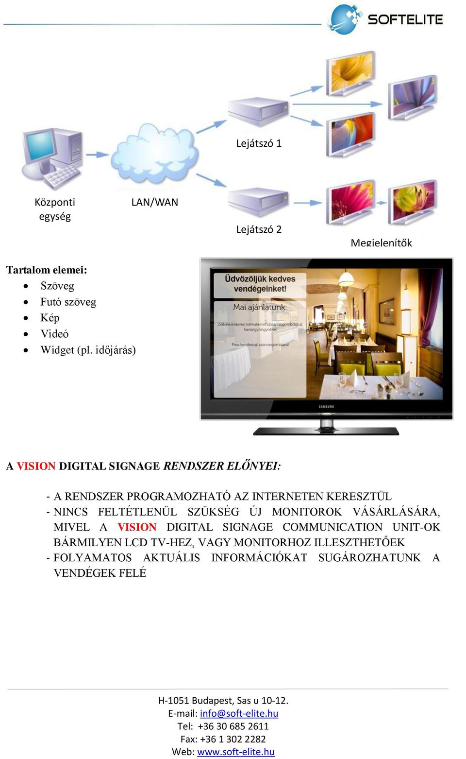 NINCS FELTÉTLENÜL SZÜKSÉG ÚJ MONITOROK VÁSÁRLÁSÁRA, MIVEL A VISION DIGITAL SIGNAGE COMMUNICATION UNIT-OK