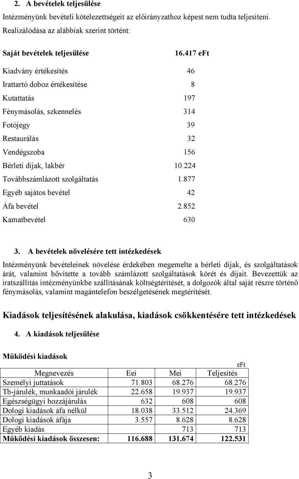 224 Továbbszámlázott szolgáltatás 1.877 Egyéb sajátos bevétel 42 Áfa bevétel 2.852 Kamatbevétel 630 3.