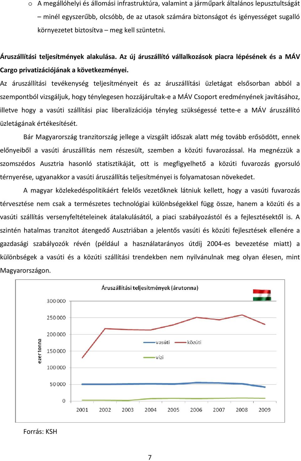 Az áruszállítási tevékenység teljesítményeit és az áruszállítási üzletágat elsősorban abból a szempontból vizsgáljuk, hogy ténylegesen hozzájárultak-e a MÁV Csoport eredményének javításához, illetve