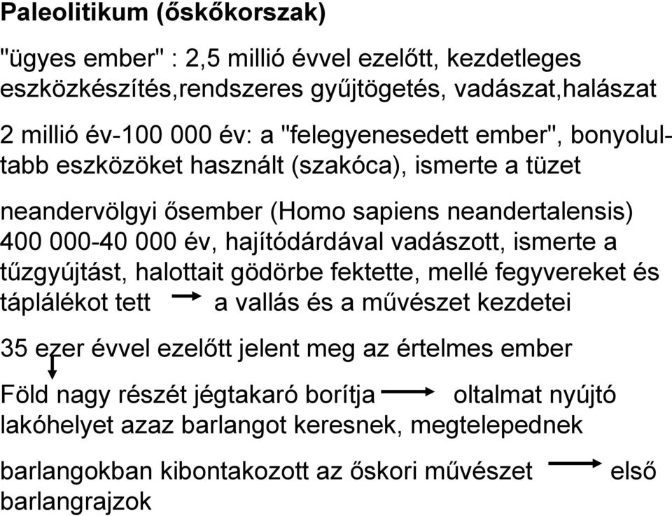 hajítódárdával vadászott, ismerte a tűzgyújtást, halottait gödörbe fektette, mellé fegyvereket és táplálékot tett a vallás és a művészet kezdetei 35 ezer évvel ezelőtt