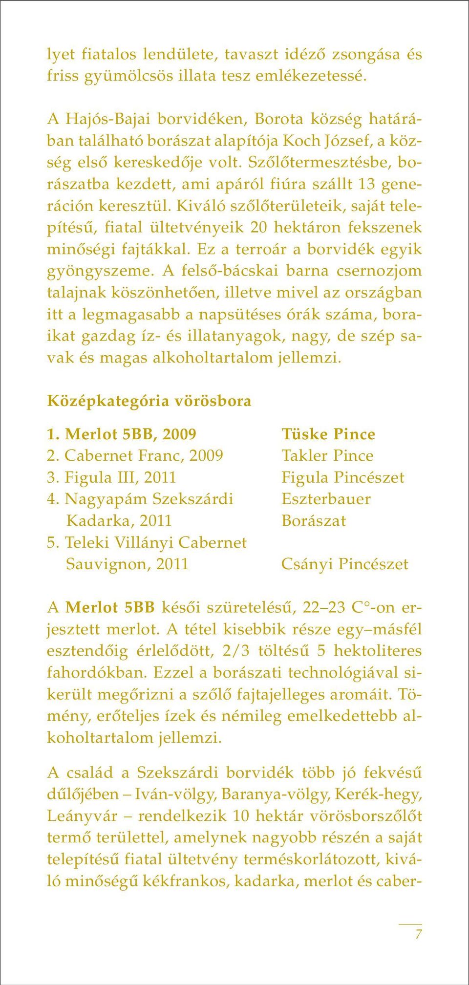 Szôlôtermesztésbe, borászatba kezdett, ami apáról fiúra szállt 13 generáción keresztül. Kiváló szôlôterületeik, saját telepítésû, fiatal ültetvényeik 20 hektáron fekszenek minôségi fajtákkal.