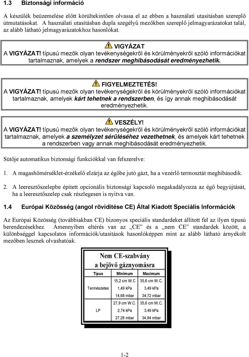 típusú mezők olyan tevékenységekről és körülményekről szóló információkat tartalmaznak, amelyek a rendszer meghibásodását eredményezhetik. FIGYELMEZTETÉS! A VIGYÁZAT!