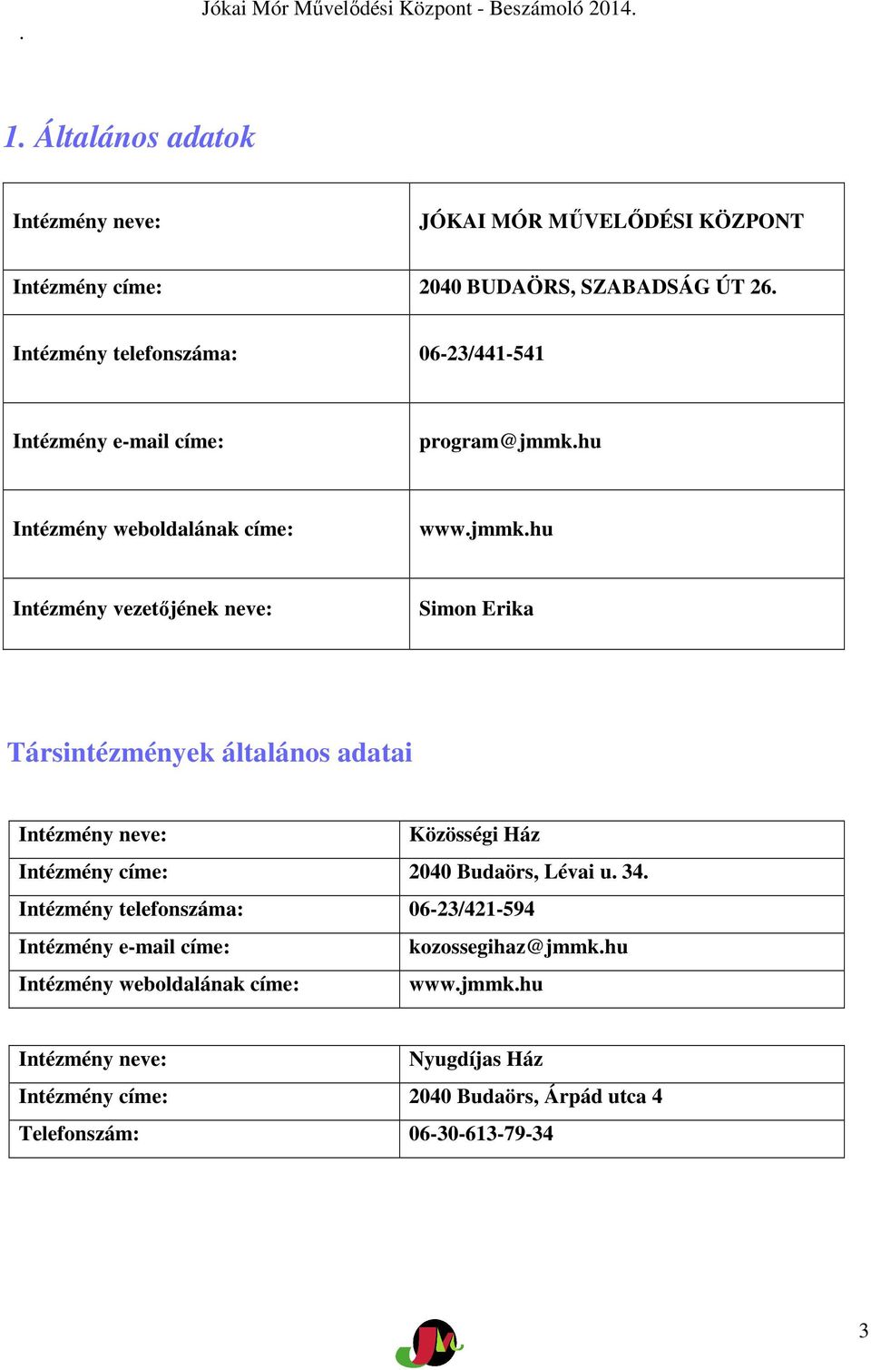 hu Intézmény weboldalának címe: www.jmmk.